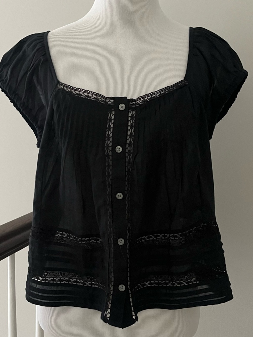 J. Crew Black Lace-Trim cap sleeve Women’s Top blouse